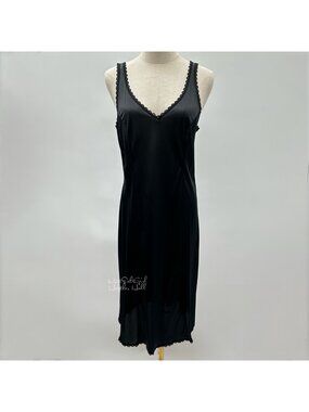 Vintage Adonna Black Nylon Slip with Scalloped Lace Trim Size 36